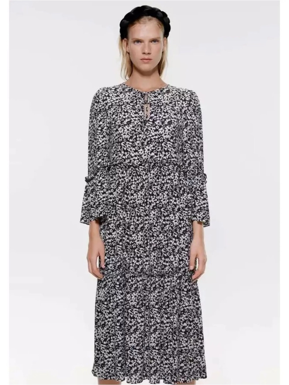 Zara Black and White Floral Maxi Dress